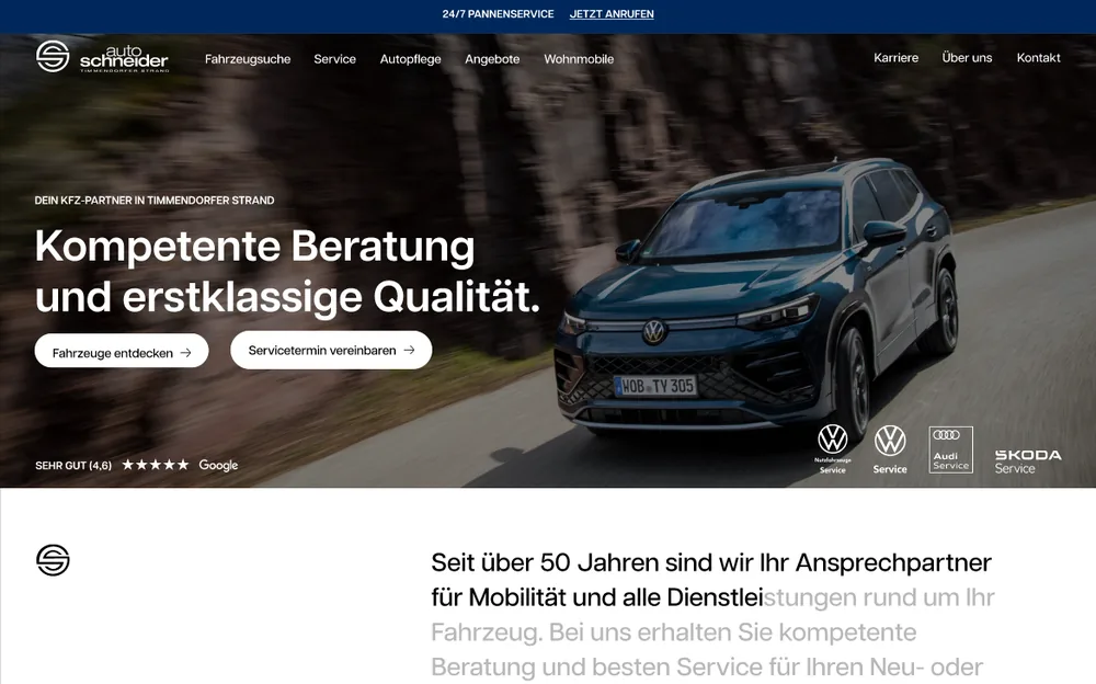 Webseite von Auto Schneider Timmendorfer Strand